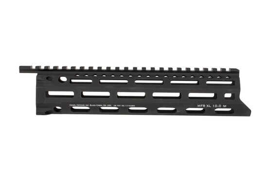 Daniel Defense free float 10in MFR XL handguard features multiple QD sling swivel sockets and M-LOK slots at 3, 6, and 10 o'clock positions.